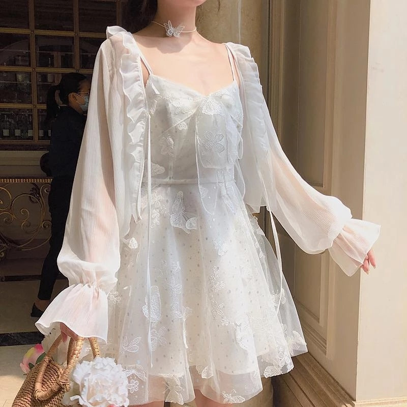 Kukombo French Fairy Dress Women Elegant Sleeveless Chiffon Mini Dress
