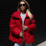 Kukombo Women's Thick Winter Jacket Single Breasted Quilted Lapel Oversized Elegant Warm Jacket Chic Solid Pocket Jacket Outfits