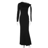 Kukombo One Shoulder Bandage Slim Long Dress Women's Sexy Off Shoulder Long Sleeve Dress Solid Color High Waist Evening Dress