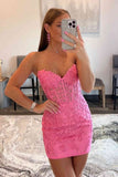 Kukombo Homecoming Dress Party Outfits Lace-Up Hot Pink Corset Appliqued Bodycon Homecoming Dress P2283