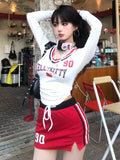 Kukombo  Korean Fashion Graphic T Shirts Women Streetwear Y2k Aesthetic Letter Printed Tees Kpop Grunge Long Sleeve Crop Tops ootd