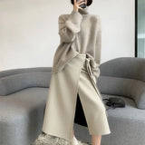 Kukombo Outfit Autumn and Winter New Thick Cashmere Sweater Women High Neck Pullover Sweater Warm Loose Knitted Base Sweater Jacket Tops