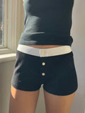 Kukombo Basic Button Up Low Waist Slim Summer Shorts Women