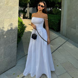 Kukombo Elegant Backless Long Dress Women's Sexy One Shoulder Strapless Pleated Solid Party Dress High Waist Sleeveless Dress