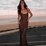 Kukombo outfit Sequins Sleeveless Sexy Maxi Dress for Women Luxury Long Formal Occasion Dress Shiny Backless Evening Gala Dresses