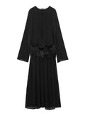 Kukombo Spring Outfits Faux Fur Spliced Chiffon Long Dresses Women 2025 Spring New Black Full Sleeve Backless Lace Up Party Dress Casual Lady Vestidos