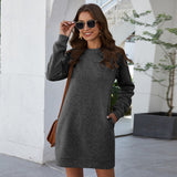 Kukombo Wichita Cotton Pocketed Sweatshirt Dress - Portabella