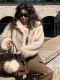 Kukombo Spring Outfits Women Faux Fur Jacket Coat Casual Lapel Long Sleeve Warm Female Short Coats Winter Fashion Lady Chic Streetwear Outwear