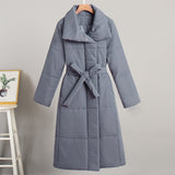 Kukombo Spring Outfits Long Women Winter Coats Elegant Cotton Big Lapel Jacket With Belt Thick Female Warm Coat Winter New Loose Outerwears