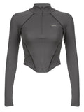 Kukombo Grey Cyberpunk Long Sleeve Seamed Crop Top