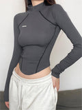 Kukombo Grey Cyberpunk Long Sleeve Seamed Crop Top