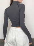 Kukombo Grey Cyberpunk Long Sleeve Seamed Crop Top