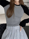 Kukombo Raglan Sleeve Ribbed Crop Top