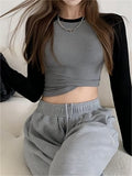 Kukombo Raglan Sleeve Ribbed Crop Top