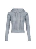 Kukombo Gray Slim Zip Up Jackets Hoodies For Women Pockets Long Sleeve Ribbed Solid Simple Basic Casual Preppy Sweatshirts