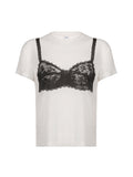 Kukombo Black Lace Bra Print White Graphic T-Shirt Fashion Woman Blouse Tees 2024 O Neck Short Sleeve Casual Street Sweats Tops