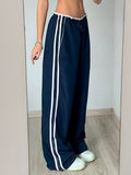 Kukombo Side Zipper Split Contrast Stripe Loose Casual Women Straight Leg Pants Y2K Baggy Trousers