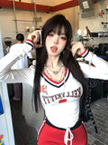 Kukombo  Korean Fashion Graphic T Shirts Women Streetwear Y2k Aesthetic Letter Printed Tees Kpop Grunge Long Sleeve Crop Tops ootd