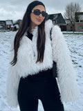 Kukombo Spring Outfits White Tassels Faux Fur Coat Women Elegant Lapel Long Sleeves Front Open Warm Jacket Winter Chic Lady New In Outerwears