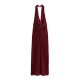 Kukombo Spring Outfits Red Velvet Halter Party Dresses For Women Elegant Backless Sleeveless Slimming Long Dress 2025 New Female Sexy Midi Evening Robe