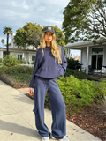 Kukombo Outfit Women Fashion Knitted Pocket Straight Pants Suit Casual Round Neck Hooded Long Sleeve New In Matching Sets 2024 Lady Outfits