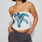 Kukombo Women Y2k Tube Top Vintage Floral Strapless Backless Bandeau Going Out Crop Tops Aesthetic Off Shoulder Tanks Streetwear