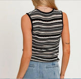 Kukombo Women’s Y2K V Neck Knit Vest Casual Sleeveless Stripes Print Tie-up Front Tank Tops 90s Vintage Summer Sweater Vest