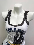 Kukombo Goth Sling T-shirt Sexy Lace Letter Print Y2k Slim Crop Top Woman Punk Clothing Sleeveless Vintage 90s Sweet Harajuku Aesthetics ootd