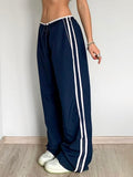 Kukombo Side Zipper Split Contrast Stripe Loose Casual Women Straight Leg Pants Y2K Baggy Trousers