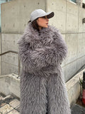 Kukombo Spring Outfits Faux Fur Long Women Winter Coats Vintage Full Sleeve Pocket Lapel Thicken Warm Outerwear Female Fashion New Streetwear