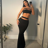 Kukombo Lyegns Strapless Cut Hollow Out Corset Tant Top Long Skirt 2 Piece Set Elegant Evening Y2K Fashion Streetwear Casual ClothingChristmas Gifts