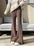 Kukombo Outfit Tassels Wide Leg Knitted Pants Women Winter Stripe Loose Trousers Femme Casual Full Length Warm Sweater Pants 2022