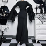 Kukombo Outfit Women's Gothic Addams Family Bat Sleeve Mermaid Dress