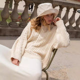 Kukombo Women's Loose Sweater Autumn O-neck Twist Casual Sweater Solid Color Long Sleeve Pullover Women's Knitted Sweater Street