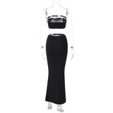 Kukombo Lyegns Strapless Cut Hollow Out Corset Tant Top Long Skirt 2 Piece Set Elegant Evening Y2K Fashion Streetwear Casual ClothingChristmas Gifts