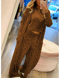 Kukombo Outfit Spring Women's Long sleeved Casual Style Polyester Material New Fashion Leopard Pattern Cardigan Coat Long Pants Set