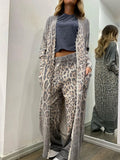 Kukombo Outfit Spring Women's Long sleeved Casual Style Polyester Material New Fashion Leopard Pattern Cardigan Coat Long Pants Set