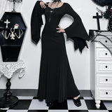 Kukombo Outfit Women's Gothic Addams Family Bat Sleeve Mermaid Dress