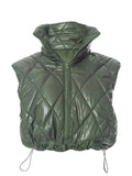 Kukombo Solid Color Argyle High Neck Drawstring Short Puffer Jacket