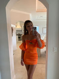 Kukombo Homecoming Dress Party Outfits Cute Sheath Strapless Short Orange Homecoming Dresses P2282