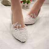 shoes Lace White Wedding Shoes Flat plus Size Bridal Shoes Bridesmaid Shoes Low-Cut Pu Women's Shoes Factory Supply