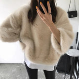 Kukombo Spring Outfits Faux Mink Fur Coats Korean Fashion Pure Fluffy Rabbit Fur Short Outwear Elegant Flared Sleeves Pullover Winter Plush Top