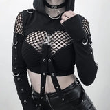 Kukombo Black Gothic Crop Top Women Hoodies Punk Sweatshirt Off Shoulder Lace Up Hooded Pullover Cat Ear Short Style Female Jacket Coat ootd