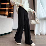 Kukombo Outfit Autumn and Winter Knitted Wide-leg Pants for Women's Casual Loose Twist Pants Fashion High Waist Long Pants