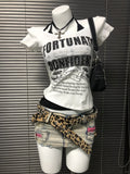 Kukombo Y2k Sexy Slim Tshirt Goth Crop Top 2000s Halter Punk Short Sleeve Woman Clothing Letter Print Streetwear Aesthetic Harajuku Tees ootd