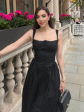 Kukombo outfit Summer Black Holiday Party Dresses Elegant Spaghetti Strap Midi Lace Up Dress Black Casual Women New In Dress 2023