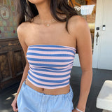 Kukombo Y2K Cute Women's Summer Slim Tube Tops Sleeveless Off Shoulder Strapless Stripe Print Bandeau Cami Vest Holiday Beach