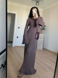 Kukombo Outfit Women Elegant Metal Buttons Spliced Knit Maxi Dress Chic O-neck Short Sleeve A-line Vestidos Summer Lady Party Fashion Robe