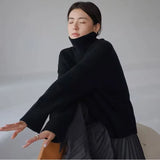 Kukombo Outfit Autumn and Winter New Thick Cashmere Sweater Women High Neck Pullover Sweater Warm Loose Knitted Base Sweater Jacket Tops