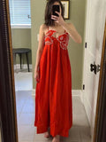 Kukombo Outfit Vintage Embroidered Koi Fish Red Maxi Dress Women Summer Sleeveless Backless Elegant Loose Evening Party Dresses High Waist Robe